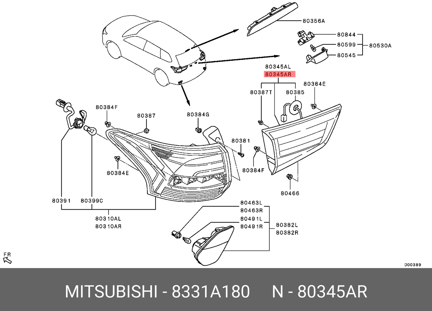 Genuine Mitsubishi Outlander LAMP ASSY,TAIL,RH - 8331A180